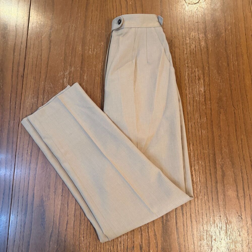 Vintage 90s Harve Benard Sport 100% Wool Pants Tan High Rise Pleated Trousers 8